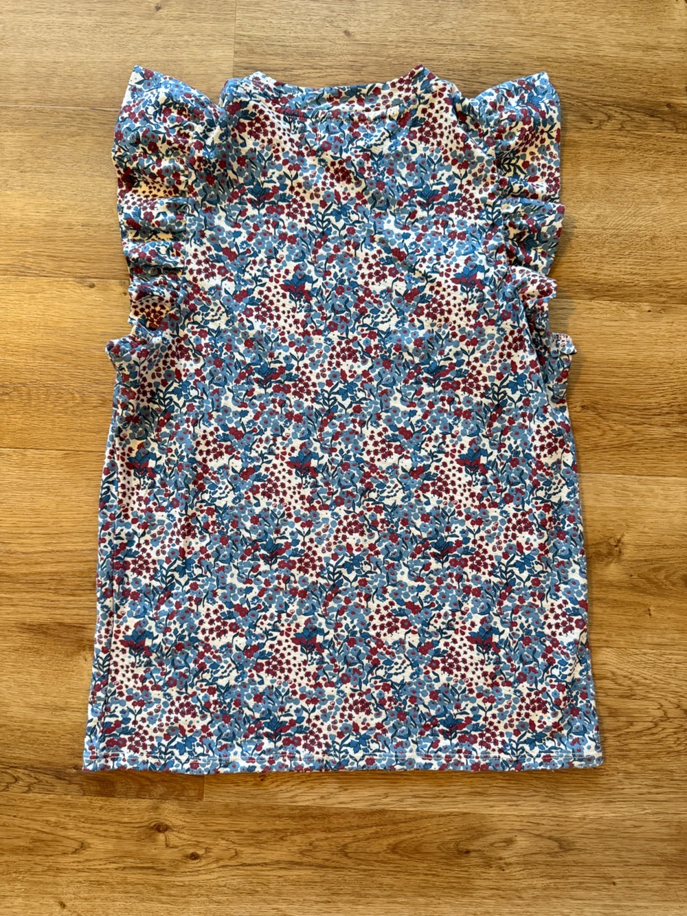 Nation LTD Floral Ruffle Sleeve Tank in Blue and Red